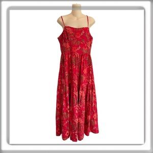 Christian LaCroix Linen Blend Red Floral Maxi Dress Sleeveless Pocket Size Large